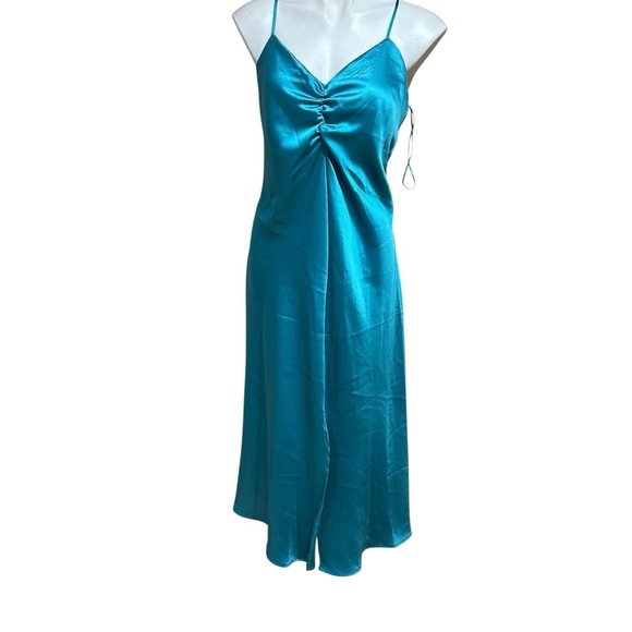 Tahiti Arthur S.Levine Teal Satin Midi Dress - Picture 1 of 11